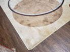 8x11 Modern Rug, 8 x 11 Abstract Area Rug, Circles, Cream, Tan, Art Silk, Soft Carpet - Jewel Rugs