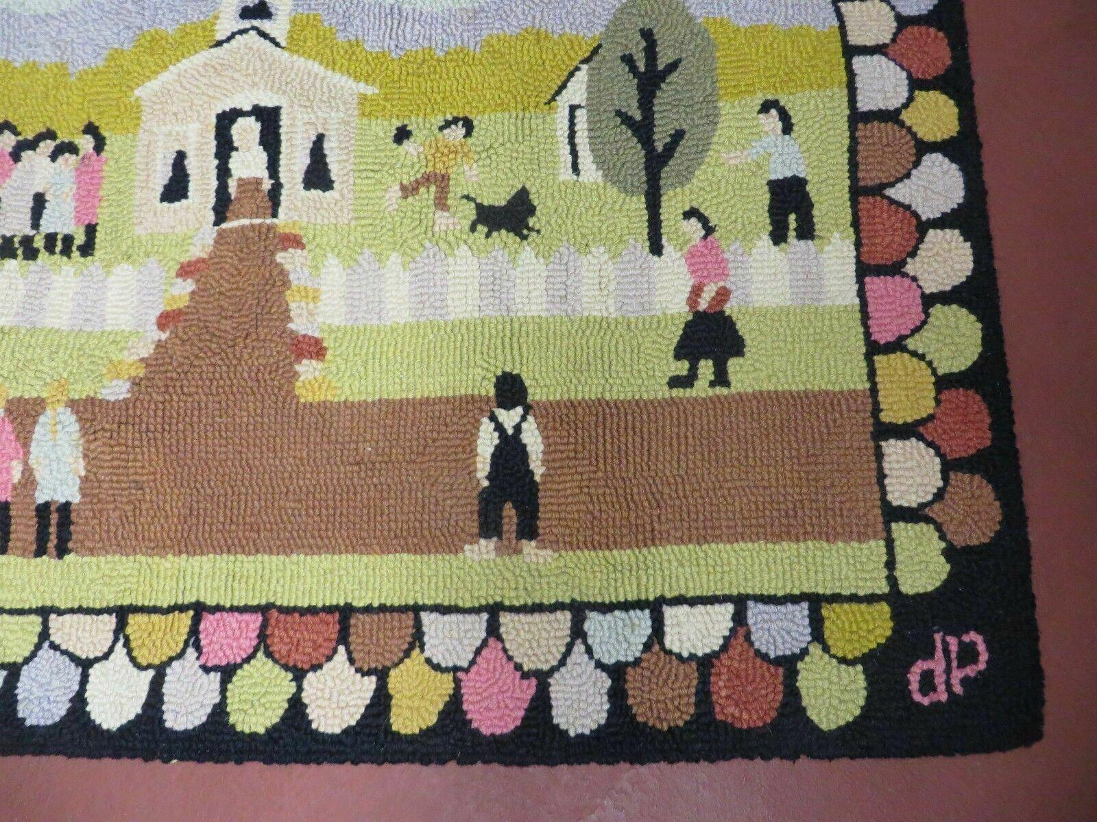 2' X 3' Vintage Hand-Tufted Children Playing Hooked Rug Wool Nice - Jewel Rugs