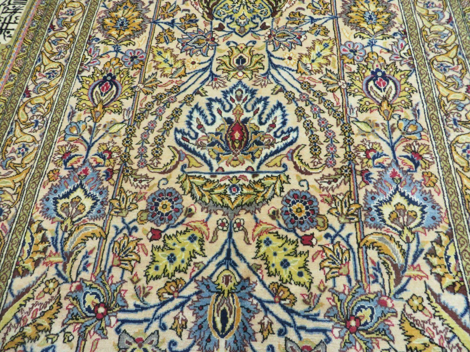 5' X 8' Handmade Knotted India Floral Wool Rug Mehrab Writing One Of A Kind Wow - Jewel Rugs