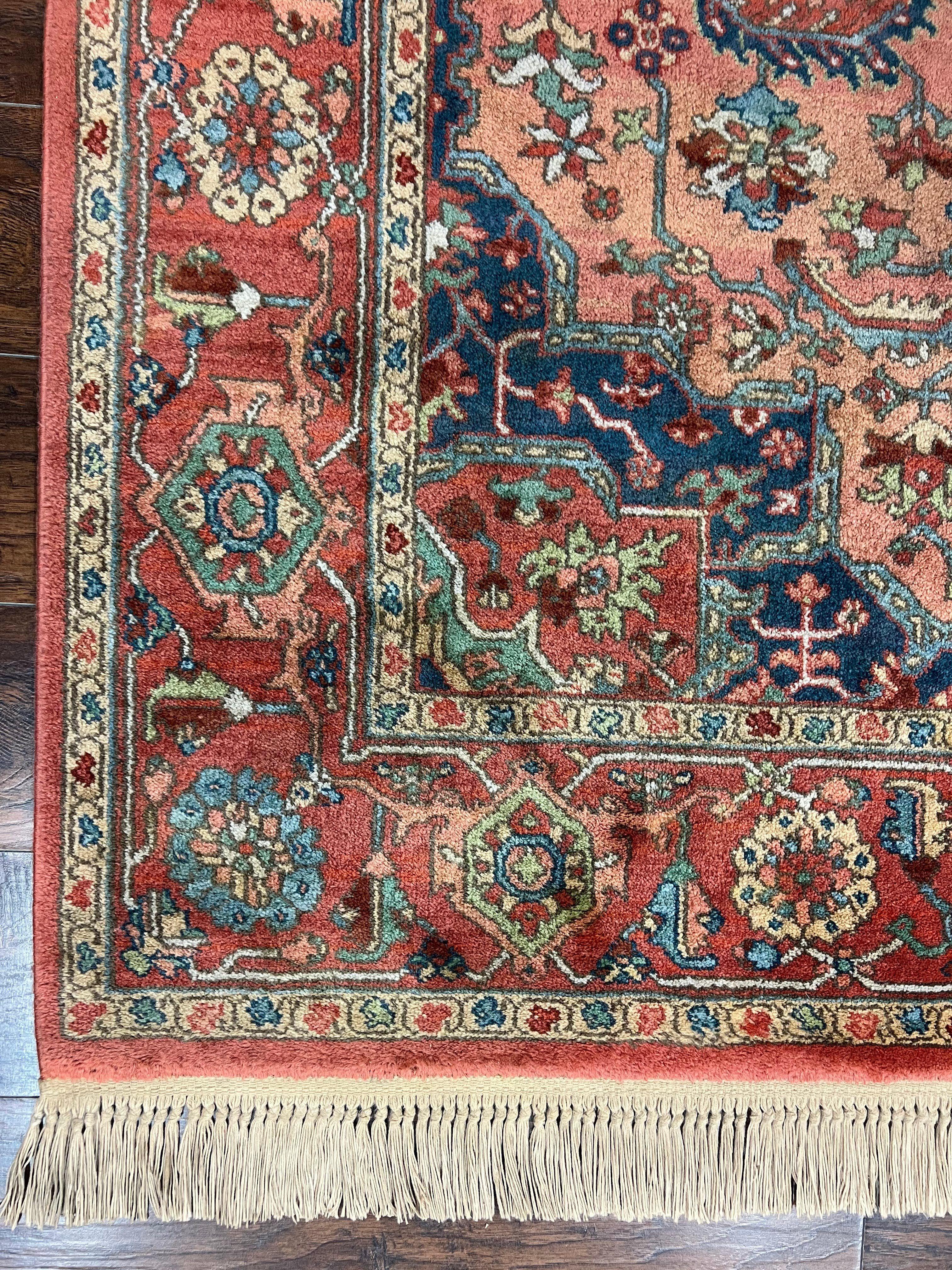 Karastan Medallion Serapi Rug #736, Wool Karastan Carpet 5.9 x 9, Discontinued Original 700 Series Karastan Area Rug 6x9 Vintage, Red Blue - Jewel Rugs