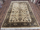 Indo Mahal Rug 6x9, Indian Floral Carpet 6 x 9, Beige and Black, Allover Design, Living Room Rug, Bedroom Rug, Traditional Rug, Vintage Rug - Jewel Rugs