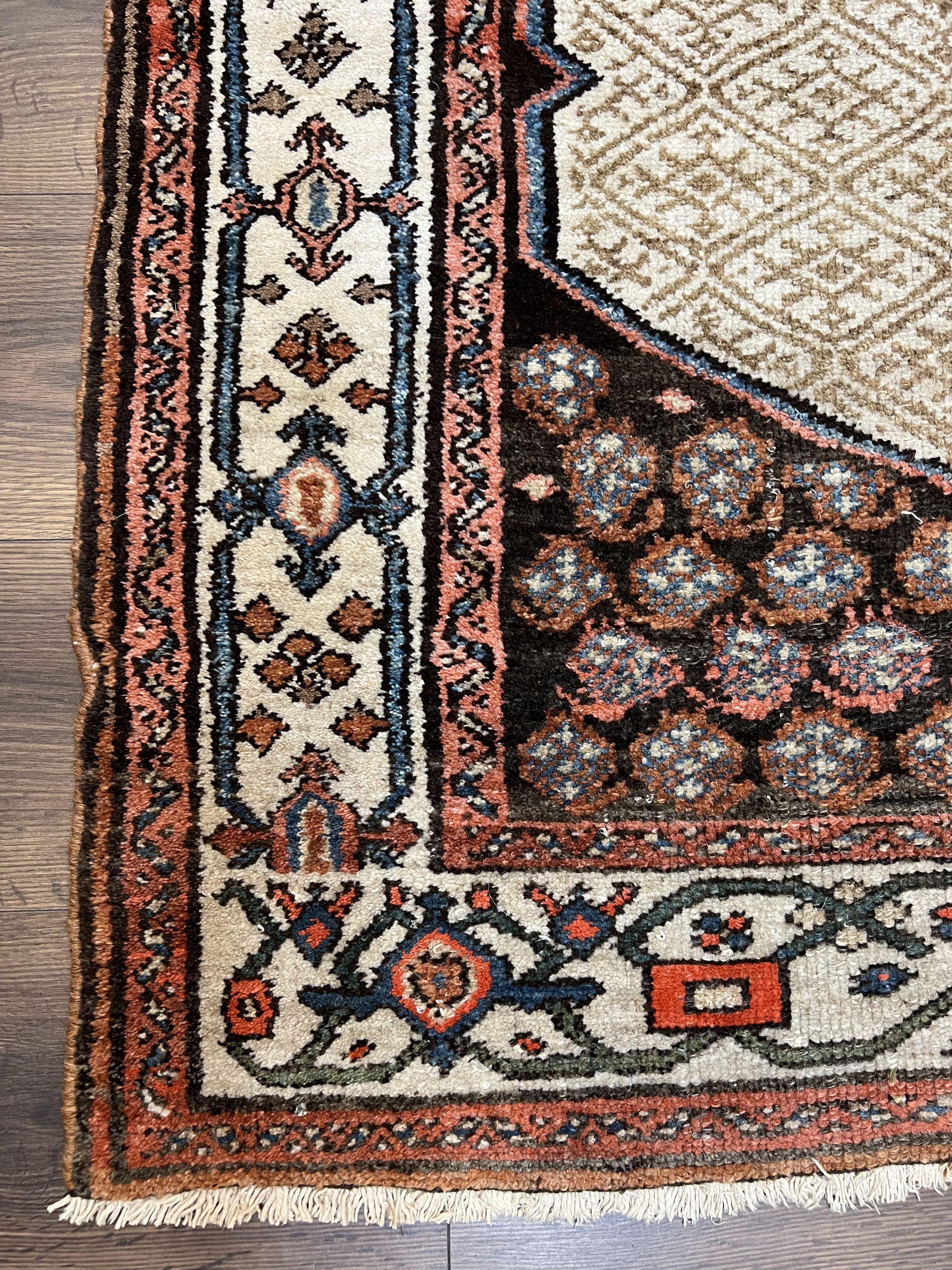 Rare Persian Tribal Runner Rug 3.5 x 10, Sarab Serab Kalegy Carpet, Antique 1920s Collectible Geometric Medallion Oriental Wool Runner, Hand Knotted, Camel Hair Color - Jewel Rugs