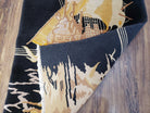 Small Chinese Rug 2'6" x 4' 4", Black Chinese Rug, Boat Ship at Sea with Seagulls, Chinese Art Deco Rug, Vintage 1960s Hand-Knotted Handmade - Jewel Rugs