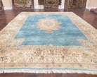 Vintage Persian Kirman Rug, Light Blue Beige Cream, Hand-Knotted, Wool, 9' x 11' 11", 9x12 - Jewel Rugs