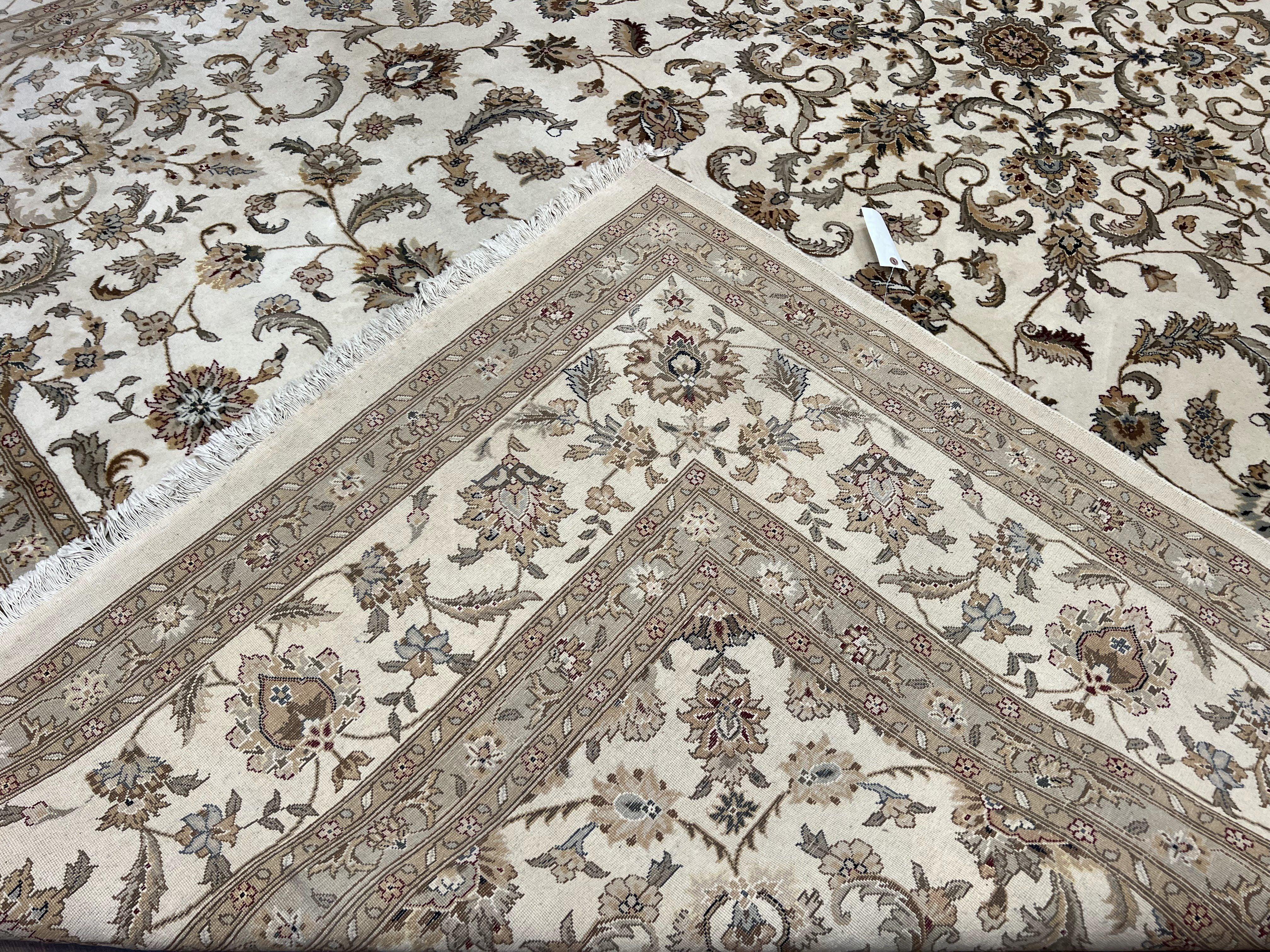 Pak Persian Rug 10x14, Allover Floral Pattern, Fine Oriental Carpet 10 x 14, Elegant Traditional Wool Rug, Ivory/Cream/Beige, Hand Knotted - Jewel Rugs