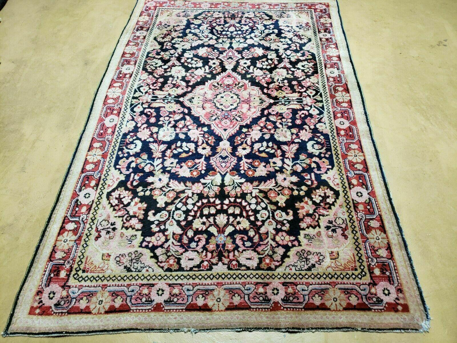 4' X 6' Antique Handmade India Floral Oriental Wool Rug Carpet Organic Blue - Jewel Rugs