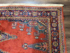 Square Persian Rug 7.7 x 7.3, Red and Blue Persian Wiss/Viss Hand Knotted Carpet, Antique Wool Oriental Tribal Rug, Boho Rug, Geometric Medallions - Jewel Rugs