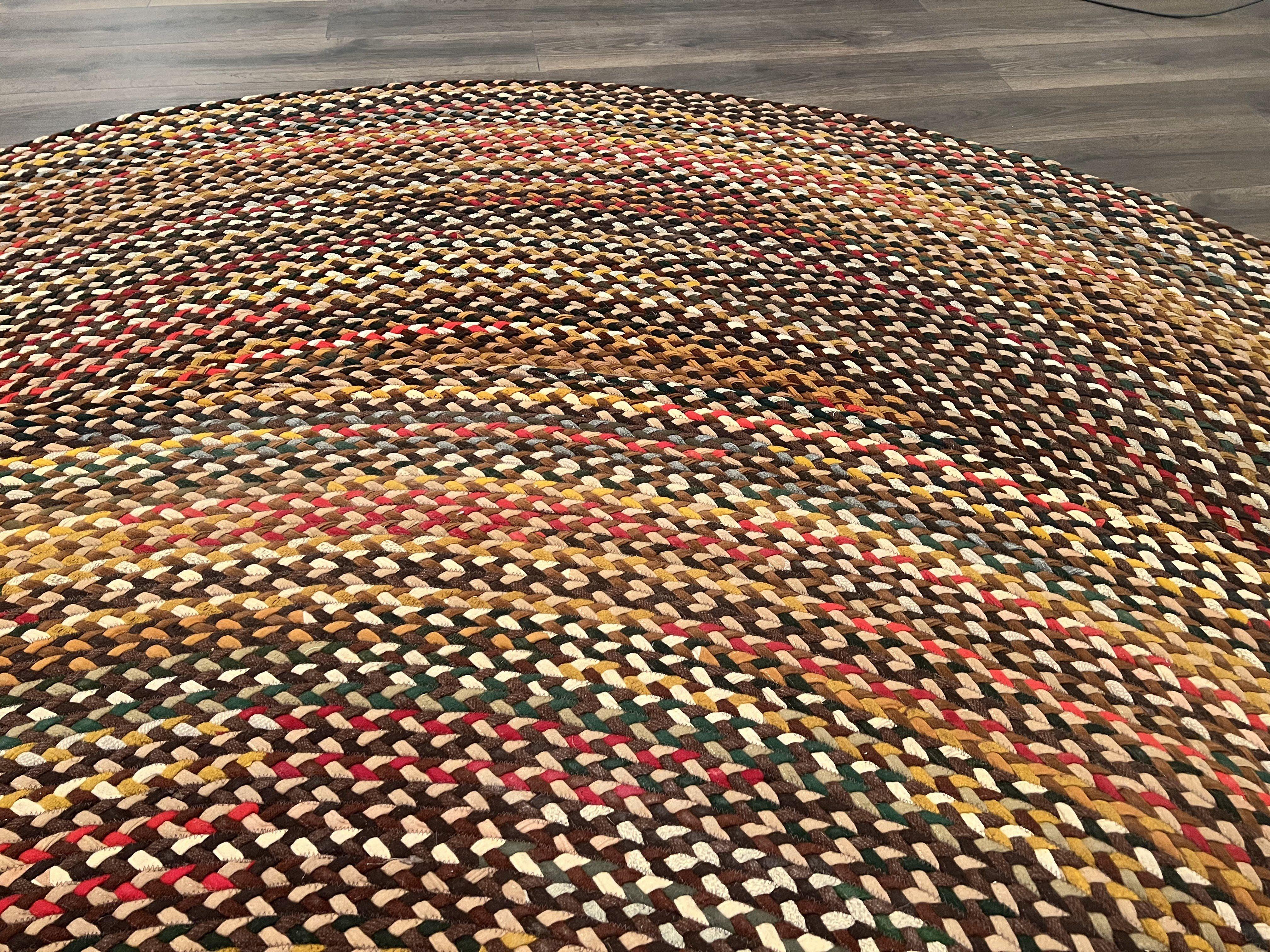 Antique American Braided Rug 10 x 10 ft Multicolor Round Rug 10x10, Vintage Large Round Rug, 10ft Circular Area Rug, Colorful Round Carpet - Jewel Rugs