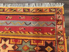 Unique Moroccan Rug 7x10, Room Sized Carpet, Red Orange Gray, Wool Oriental Striped Geometric Tribal Boho Rug, Flatweave with Raised Pile - Jewel Rugs