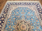 Semi Antique Persian Isfahan Rug, Kork Wool on Silk Foundation, Sky Blue, Hand-Knotted, 5' 1" x 7' 8" - Jewel Rugs