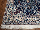 Persian Nain Rug, Lachak Toranj Design, Wool with Silk Highlights, Floral Medallion, Hand-Knotted, Blue & Ivory, 5' x 8' 4" - Jewel Rugs