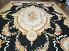 9' X 12' Handmade French Aubusson Savonnerie Needlepoint Rug Black Beige Nice - Jewel Rugs