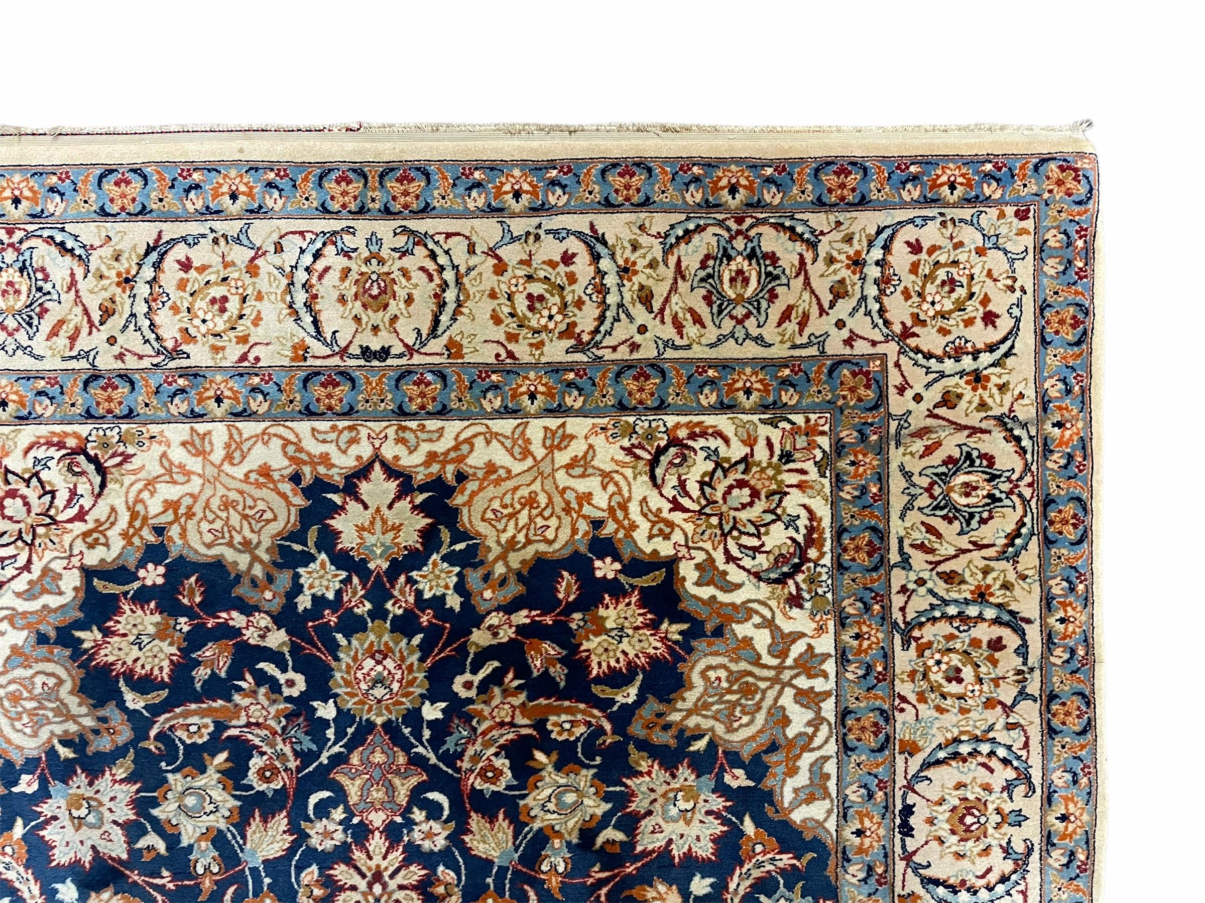 4x5 Ultra Fine Rug Handmade Rug Medallion Rug Floral Rug Beige Dark Blue Rug - Jewel Rugs