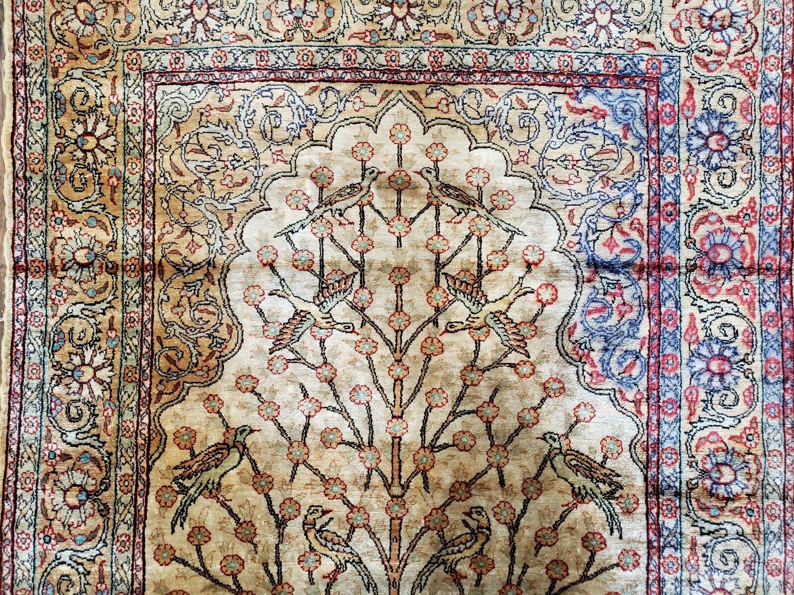 3' X 4'3" Antique Authentic Fine Handmade Turkish Silk Rug Tree Of Life Birds - Jewel Rugs