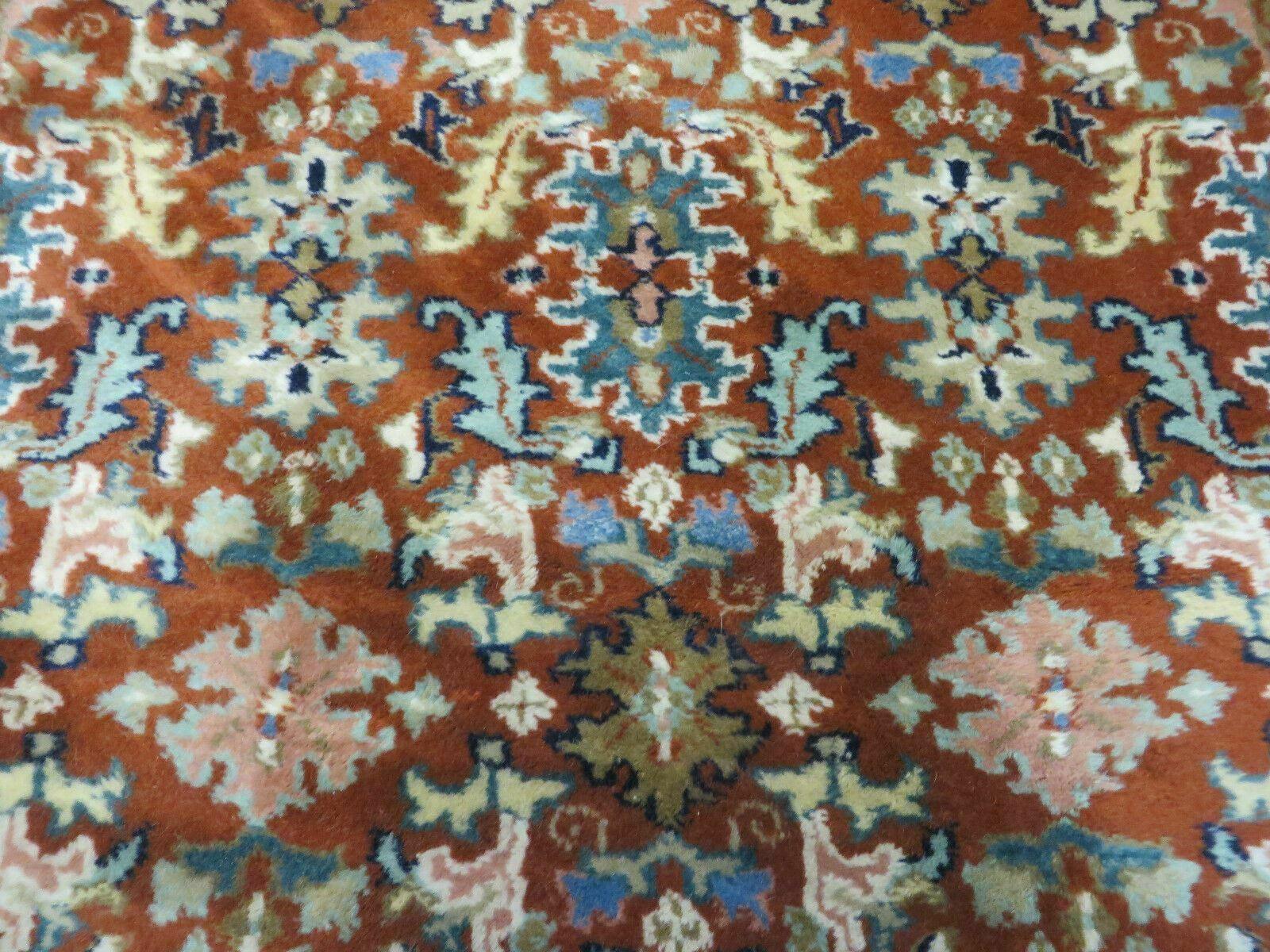 4' X 6' Vintage Handmade Indian Floral Wool Rug Carpet Rusted Red - Jewel Rugs