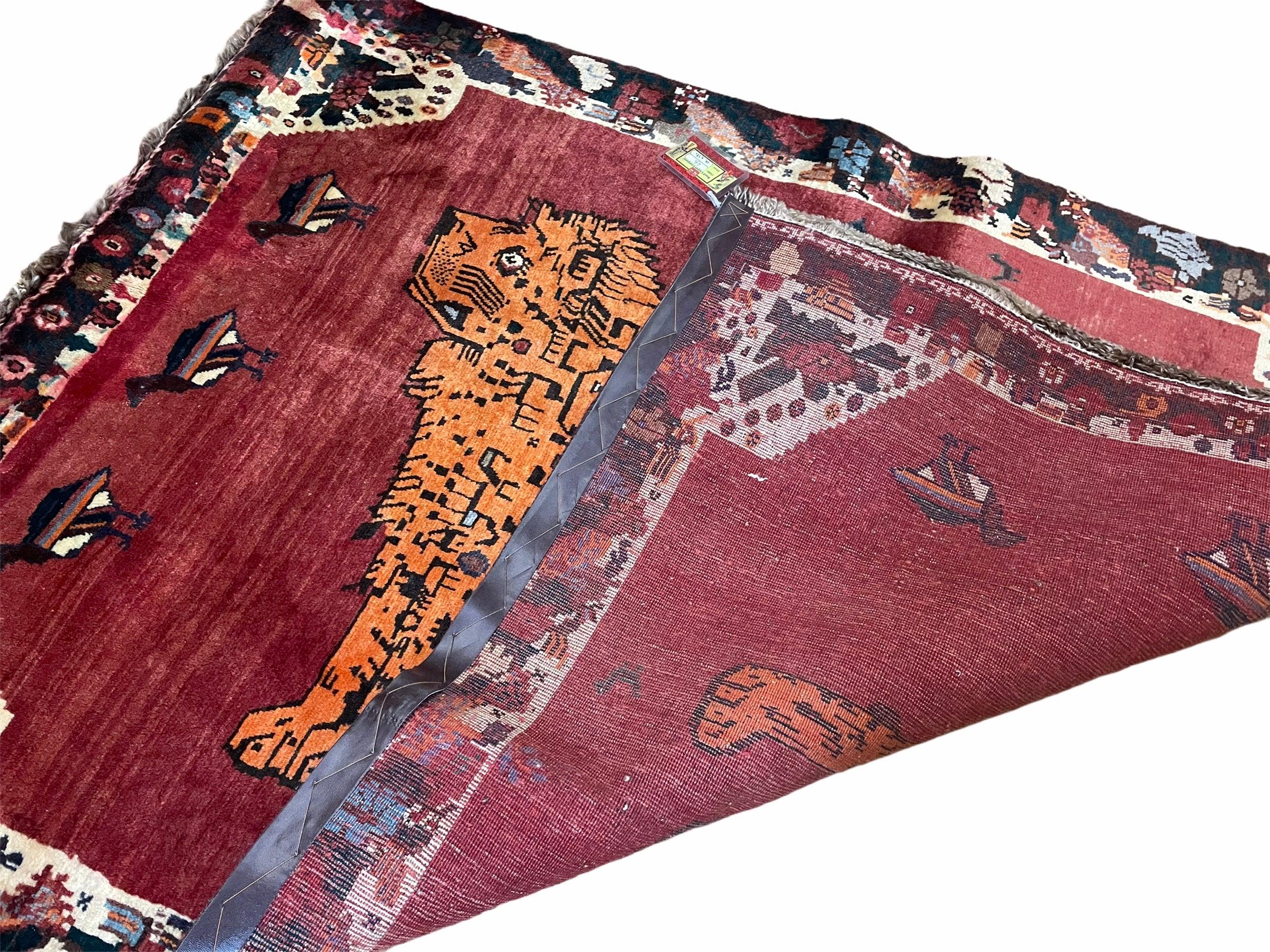 4 x 5 Antique Hand-knotted Lion Birds Handmade Quality Wool Rug Zagros Red Nice - Jewel Rugs