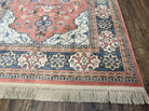 Karastan Rug 5.9 x 9 Bergama Design #737, Wool Karastan Area Rug, Vintage Carpet 6x9, Original Collection 700 Series, Salmon Red Light Blue - Jewel Rugs