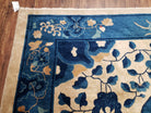 1920s Antique Chinese Art Deco Rug 8x10, Hand-Knotted Asian Oriental Area Rug 8 x 10, Blue & Beige Peking Carpet, Nice Chinese Floral Motifs - Jewel Rugs