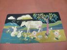 2' X 3' 7" Vintage American Handmade Hooked Rug COW RABBIT Farm Nice - Jewel Rugs