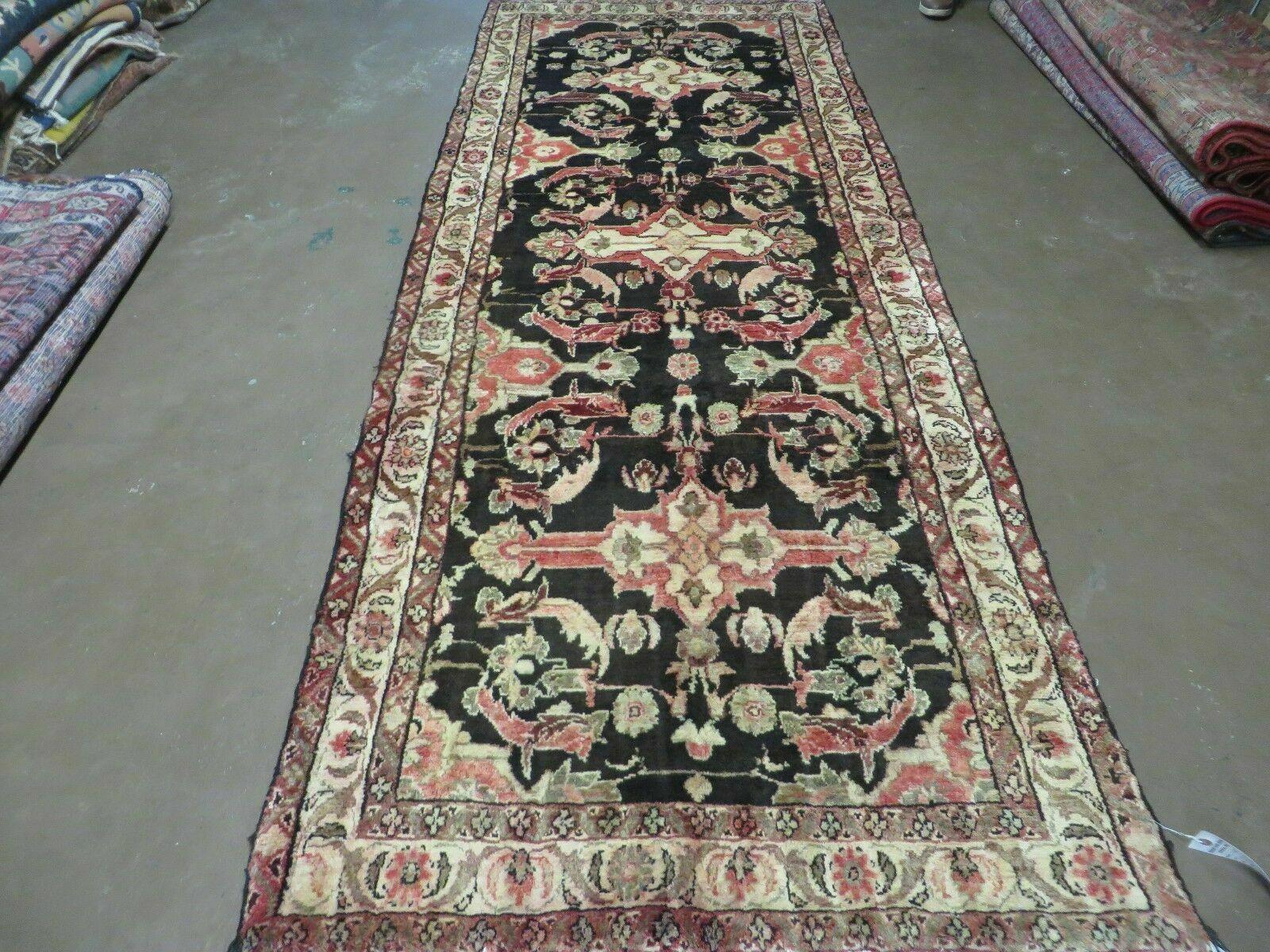 3' 9" X 10' Antique Handmade Turkish Wool Runner Rug Black Nice - Jewel Rugs