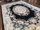 Vintage Chinese Carving Rug, Piled Aubusson Style Area Rug, 8x11 - 9x12 Area Rugs, Wool Hand-Knotted Black Deco Carpet Plush Living Room Rug - Jewel Rugs