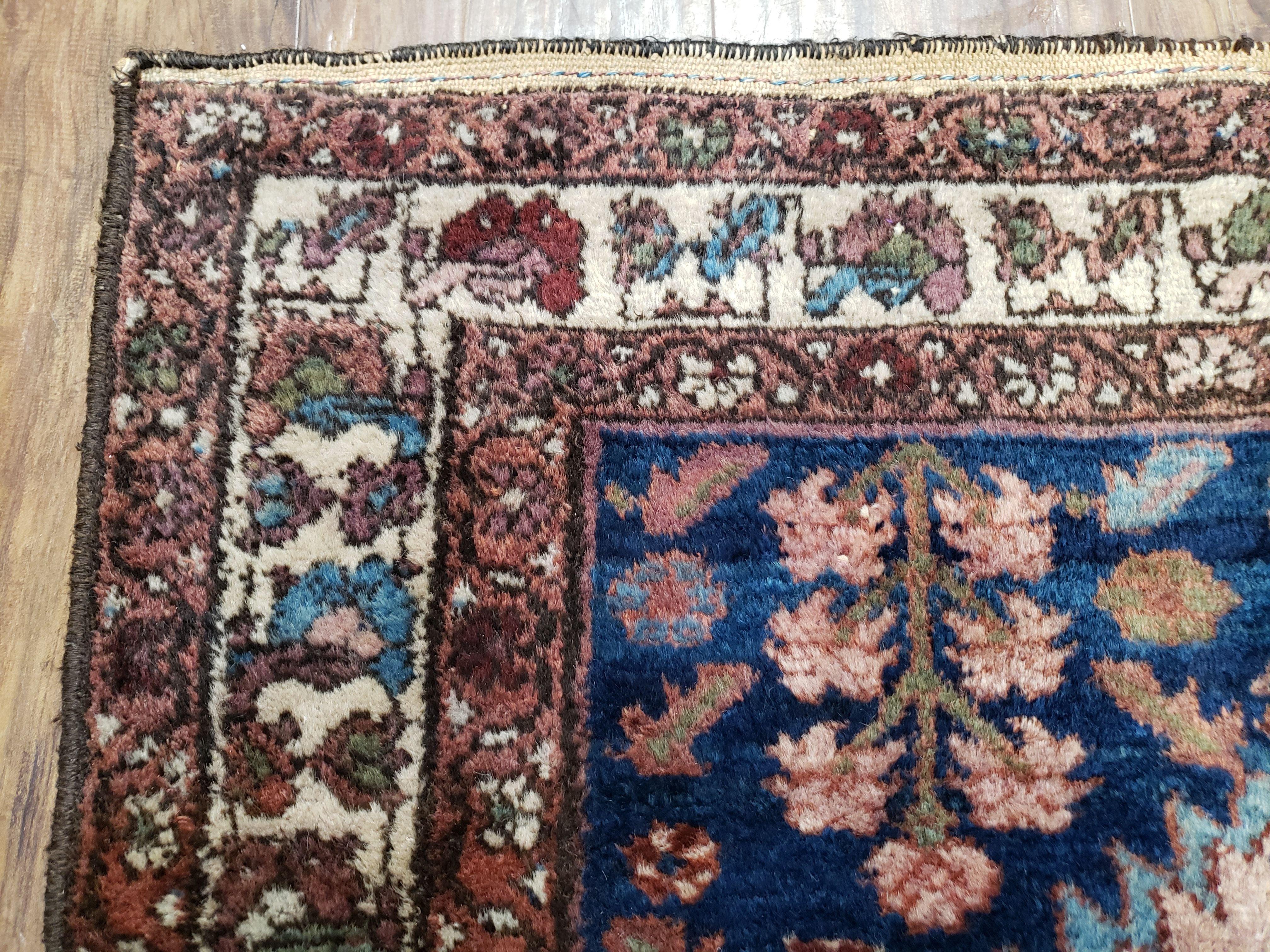 Blue Vintage Persian Hamadan Rug, Wool, Hand-Knotted, 4x6 ft - Jewel Rugs