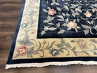 Chinese Wool Rug 8x10, Vintage Fine 120 Line Carpet, Metallic-Navy Blue & Cream, Soft Plush Wool, Allover Floral, 1960s Handmade Area Rug - Jewel Rugs