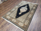 Persian Silk Qum Rug, Silk on Silk, Black Golden Brown and Beige, Hand-Knotted, 3'6" x 5' 5" - Jewel Rugs