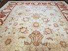 9' X 11' Handmade Beige and Red Floral Mahal Wool Rug - Jewel Rugs