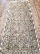 Indian Silk Runner Rug 2'6" x 7' 10", Indo Kashmiri Fine Oriental Runner, Hallway Carpet, Vintage Traditional Oriental Runner 8ft Long - Jewel Rugs