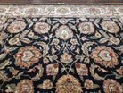 Indo Mahal Rug 9 x 12.6, Room Sized Indian Carpet, Black Ivory Tan, Handmade Wool Area Rug for Living Room, Large Floral Design Allover - Jewel Rugs