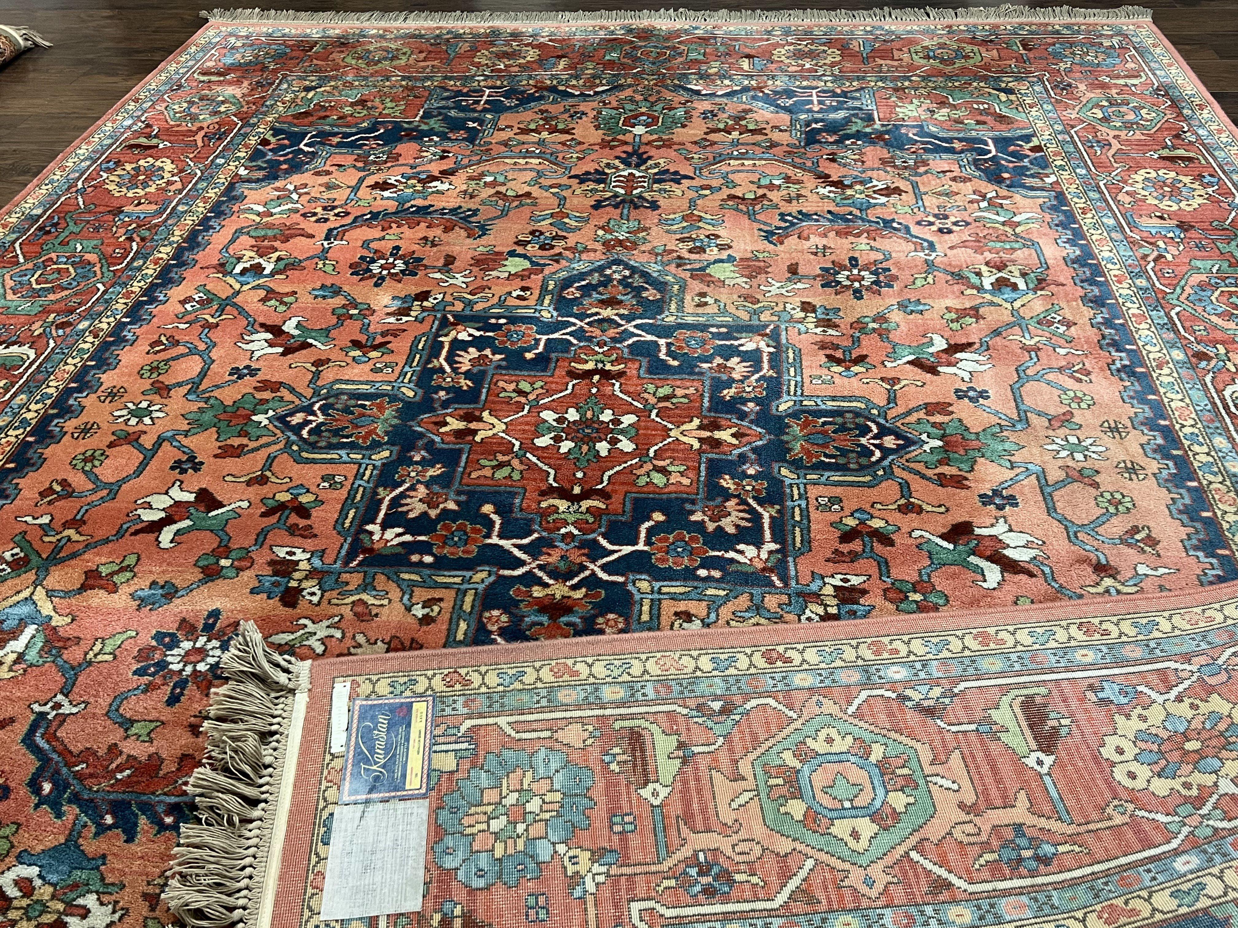 Karastan Medallion Serapi Rug #736, Wool Karastan Carpet 8.8 x 12, Karastan Area Rug, Oriental Rug 9x12 Vintage Rug, Red Blue, Nice Area Rug - Jewel Rugs