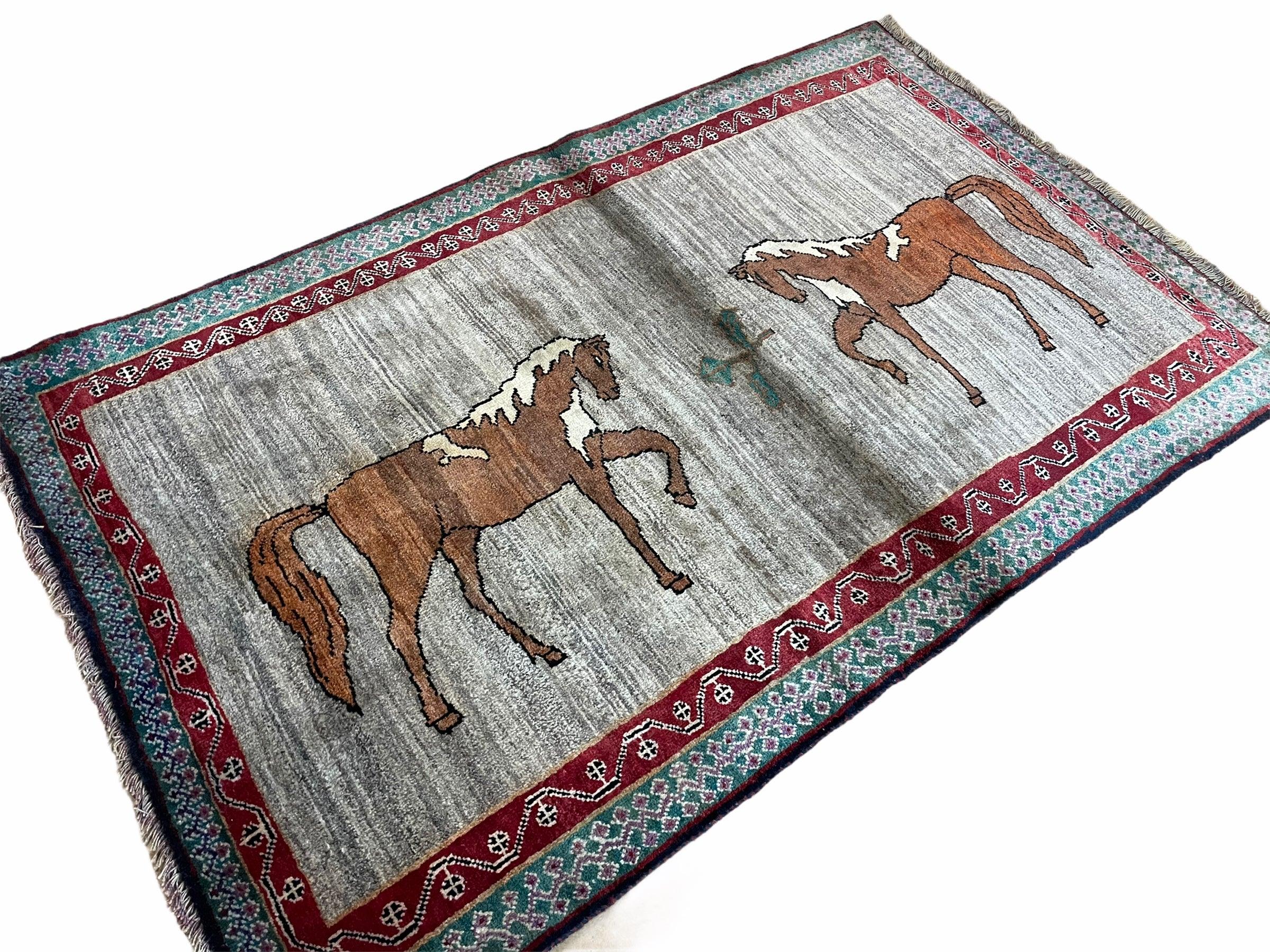 4 X 6 Handmade Rug Zagros New Vintage Quality Wool Rug Horses Silver Brown Nice - Jewel Rugs