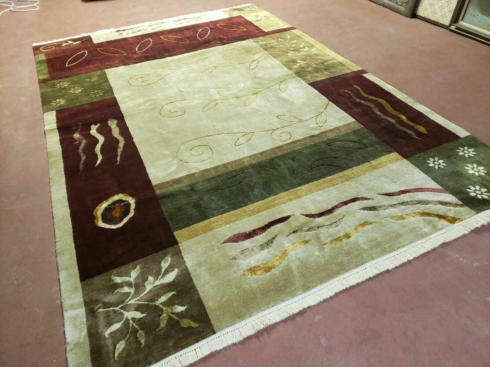 6' X 9' Modern Handmade Tibetan Nepal Wool & Silk Rug Decorative Abstract Gold - Jewel Rugs