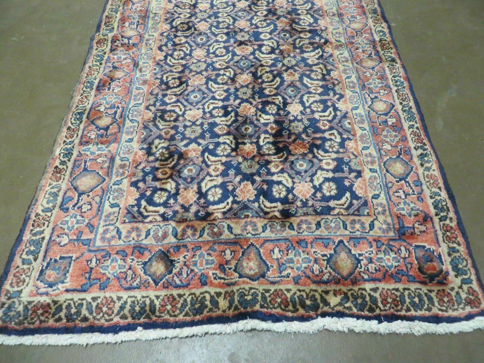 3'7" X 10' Antique Handmade India Floral Oriental Wool Runner Rug Organic Blue - Jewel Rugs