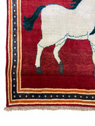 3.5 X 6 Handmade Hand-Knotted New Vintage Rug Quality Wool White Horses Red - Jewel Rugs