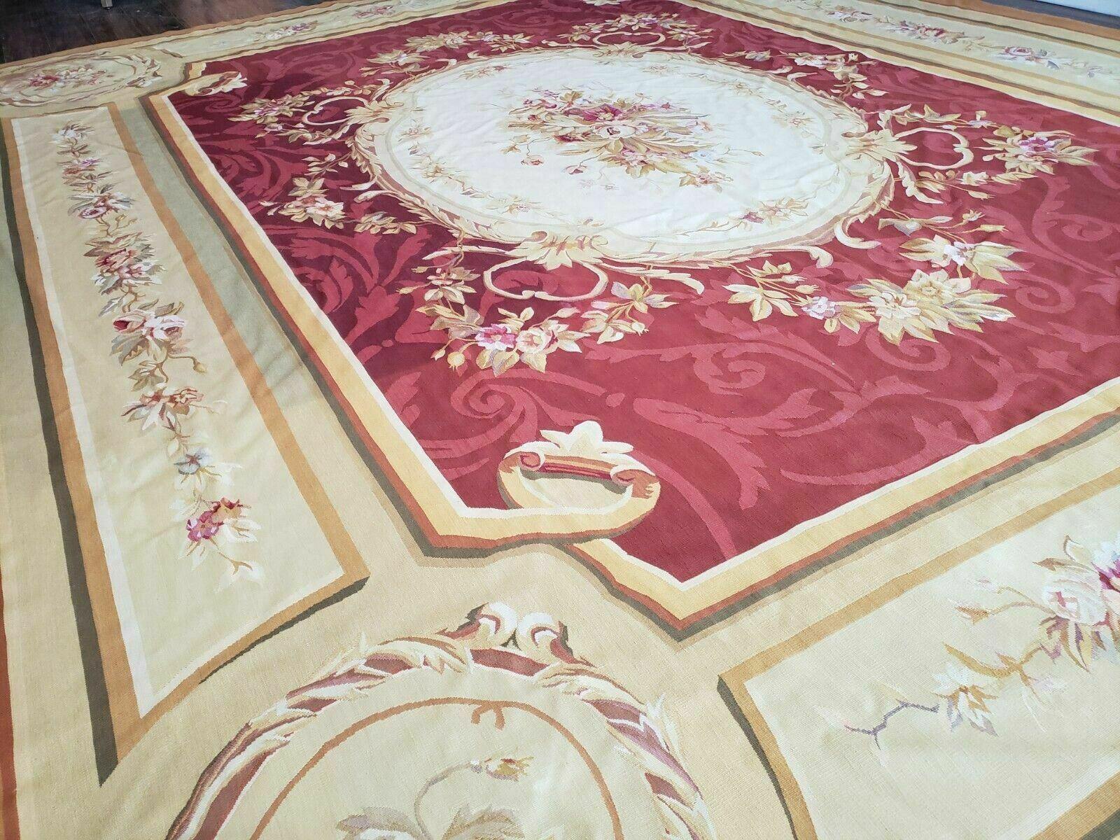 12' X 15' Hand Made French Aubusson Weave Rug Wool Savonnerie Design Red Wow - Jewel Rugs