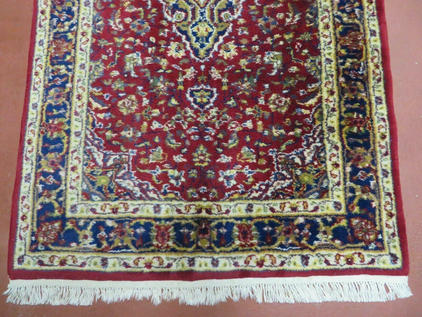 2' 6" X 4' Vintage Handmade Indian Lahore Red Wool Rug Nice - Jewel Rugs