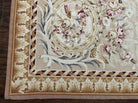 Aubusson Rug 9x12, Elegant Savonnerie Carpet 9 x 12 ft, Beige Ivory Tan, Floral, Flatweave Wool Handmade Area Rug 9 x 12 ft, European French - Jewel Rugs