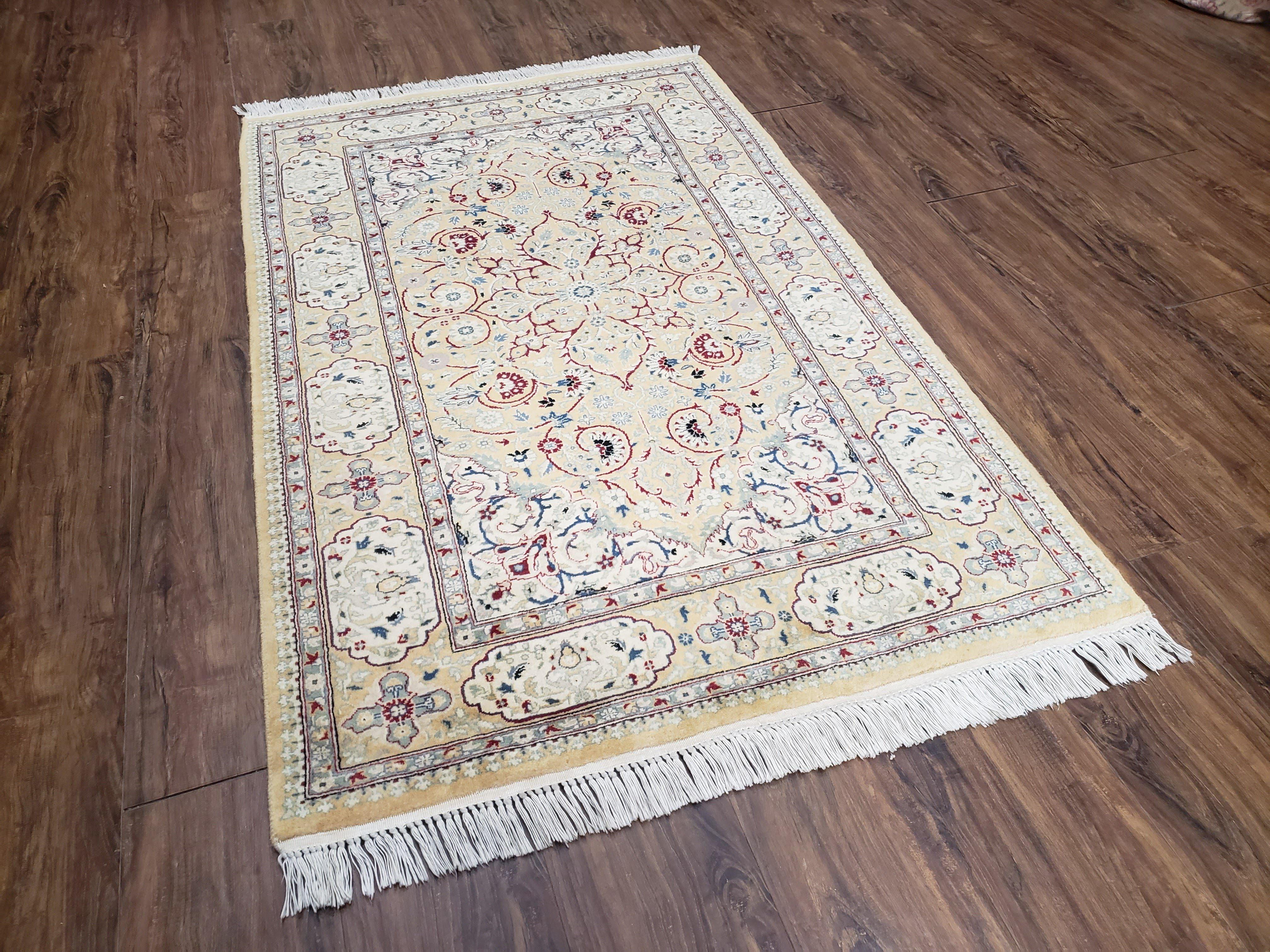 Pak Persian Rug 3x5 ft, Cream Ivory Blues, Light Colors, Hand Knotted Fine Oriental Carpet, Wool Area Rug, Floral, Traditional Rug 3 x 5 - Jewel Rugs