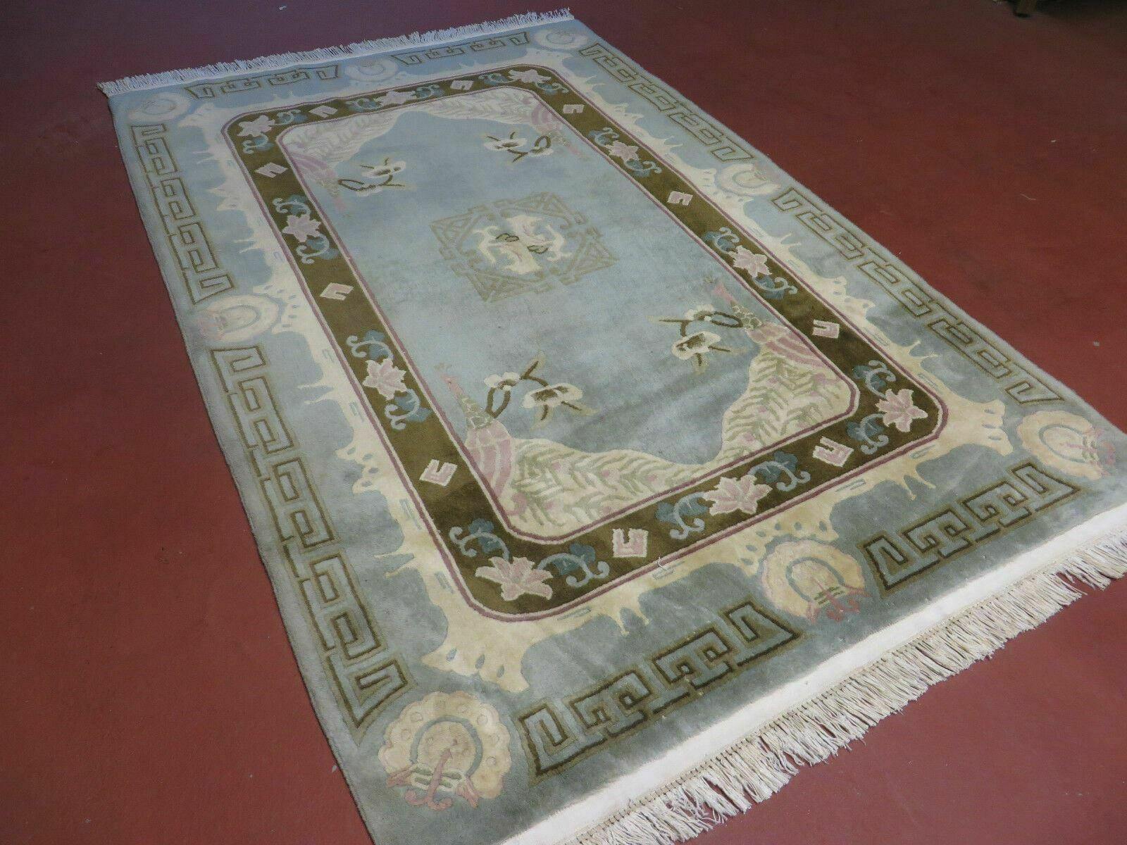 4' X 6' Vintage Plush Carved Sculpted Handmade Art Deco Chinese Teal Rug - Jewel Rugs