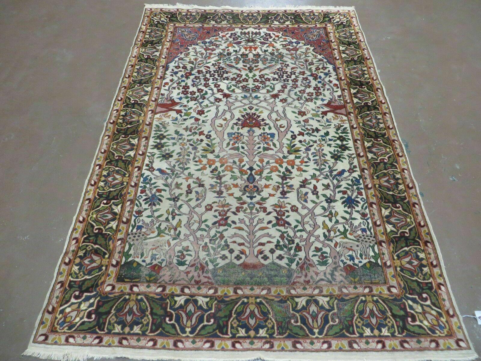 4' X 6' Handmade Indo Kashmir Wool Rug Deer Panter Bird Tree Of Life - Jewel Rugs