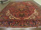 9' 5" X 12' 7" Handmade Perian Geometric Design Heriz Serapi Oriental Wool Rug Hand-Knotted Red Top Quality Veg Dyes - Jewel Rugs