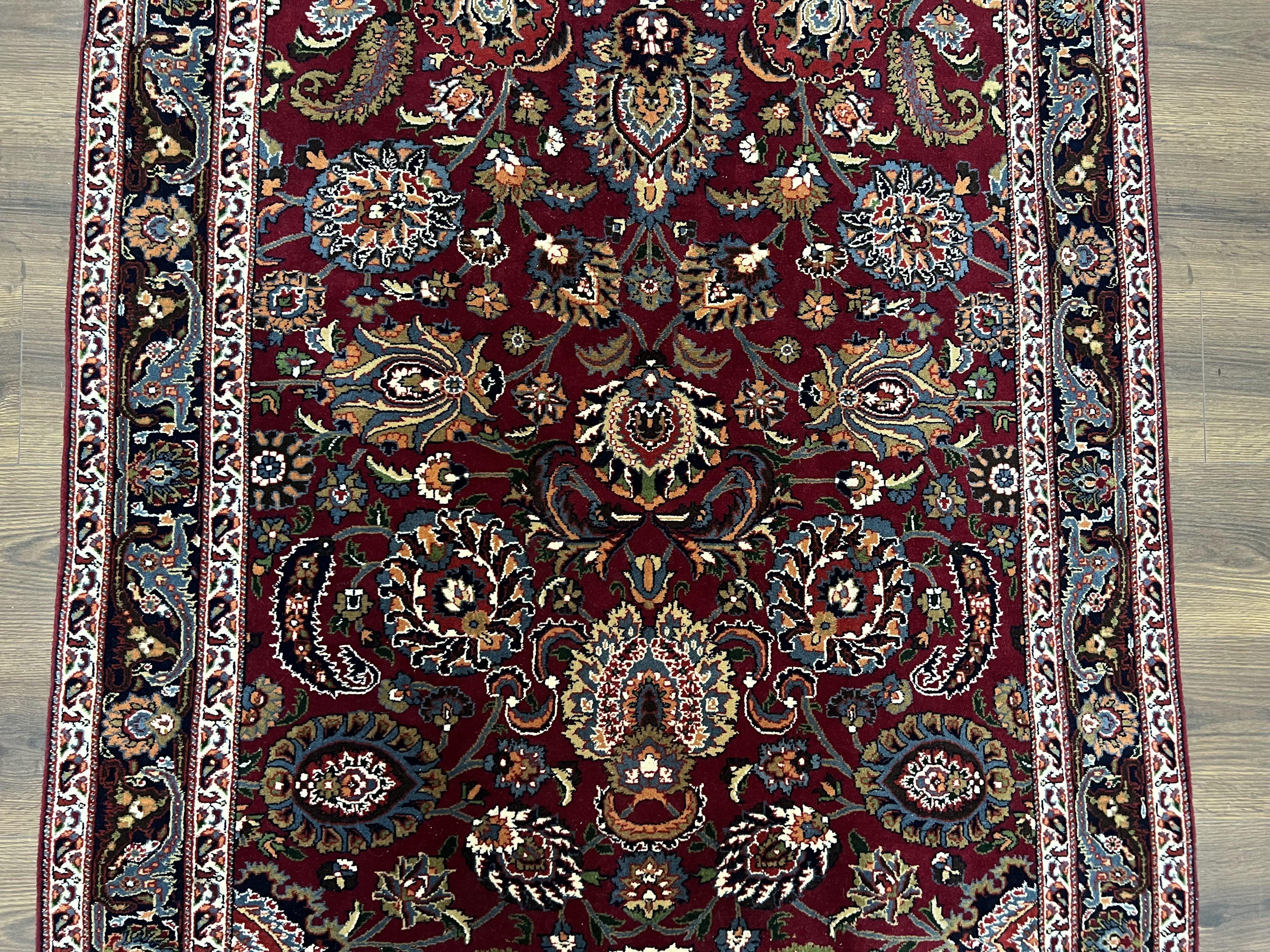 Persian Rug 4x6, Wine Red Persian Mashad Oriental Carpet, Floral Allover, Dated Signature, Hand Knotted Vintage Rug, Wool Rug 4 x 6, Entryway Rug - Jewel Rugs