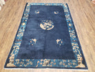 Antique Chinese Peking Area Rug, Hand-Knotted, Dark Blue, Wool, 5x7 Asian Pagoda Oriental Carpet, Rare, 5'1" x 7'6" Traditional Chinese Rug - Jewel Rugs