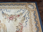 Chinese Aubusson Rug 10x14, Elegant Flatweave Rug, Hand Woven Aubusson Savonnerie Carpet, Vintage Aubusson Rug, Beige and Blue Wool Aubusson - Jewel Rugs