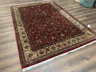 Vintage Indo Persian Rug 6x9, Very Finely Hand-Knotted Carpet 6 x 9 Red Cream Indian Oriental Carpet, Traditional Floral Wool Area Rug 1970s - Jewel Rugs