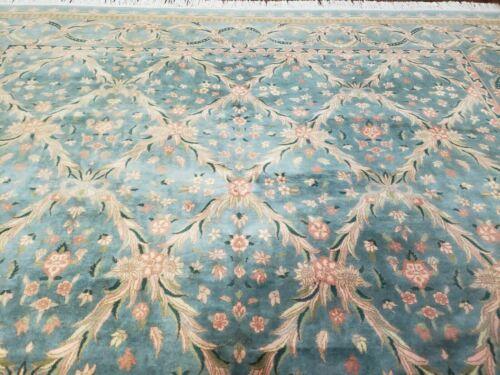 9' X 12' Hand Made Chinese Oriental Floral Garden Wool Rug Plush Pile Blue Teal - Jewel Rugs