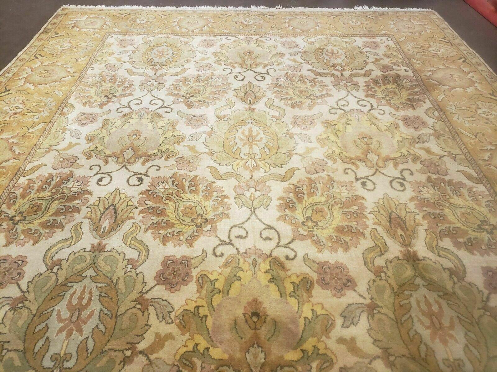 8' X 10' Handmade India Oushak Floral Wool Rug Flowers Beige Wow - Jewel Rugs