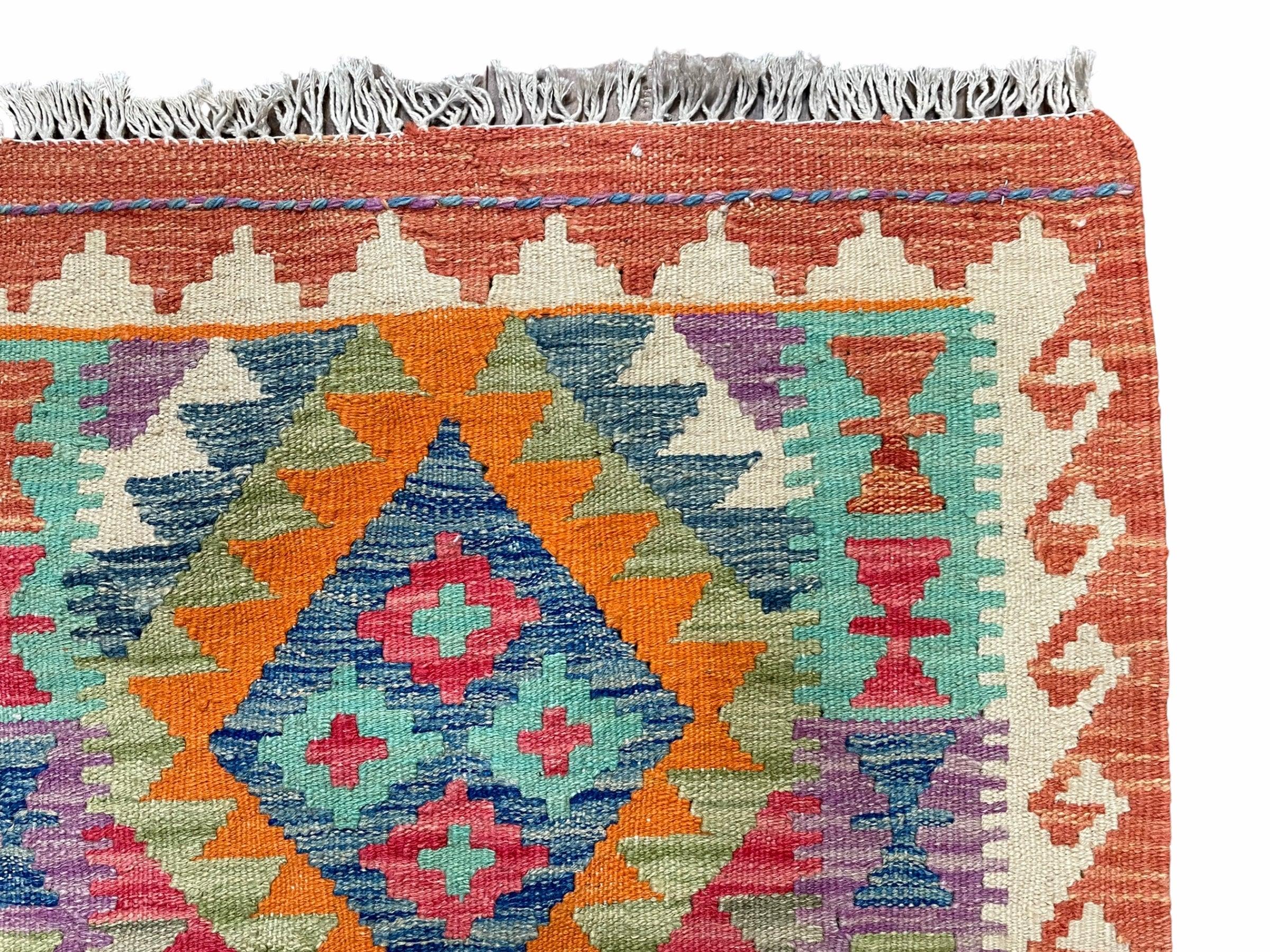 2x3 Kilim Rug 3x2 Colorful Kilim Rug Small Turkish Multicolor Kilim Rug Diamond Zigzag Kilim Rug Bright Playroom Rug New - Jewel Rugs